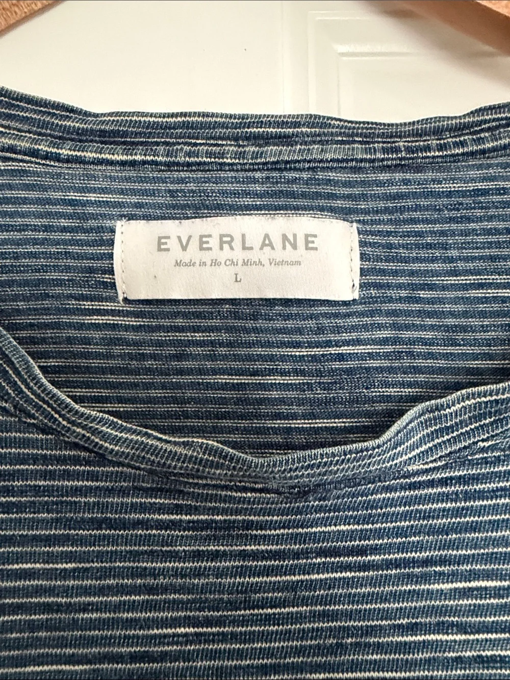 Everlane Navy and White Stripe Pocket Cotton Tee Mens Large - Picture 2 of 8